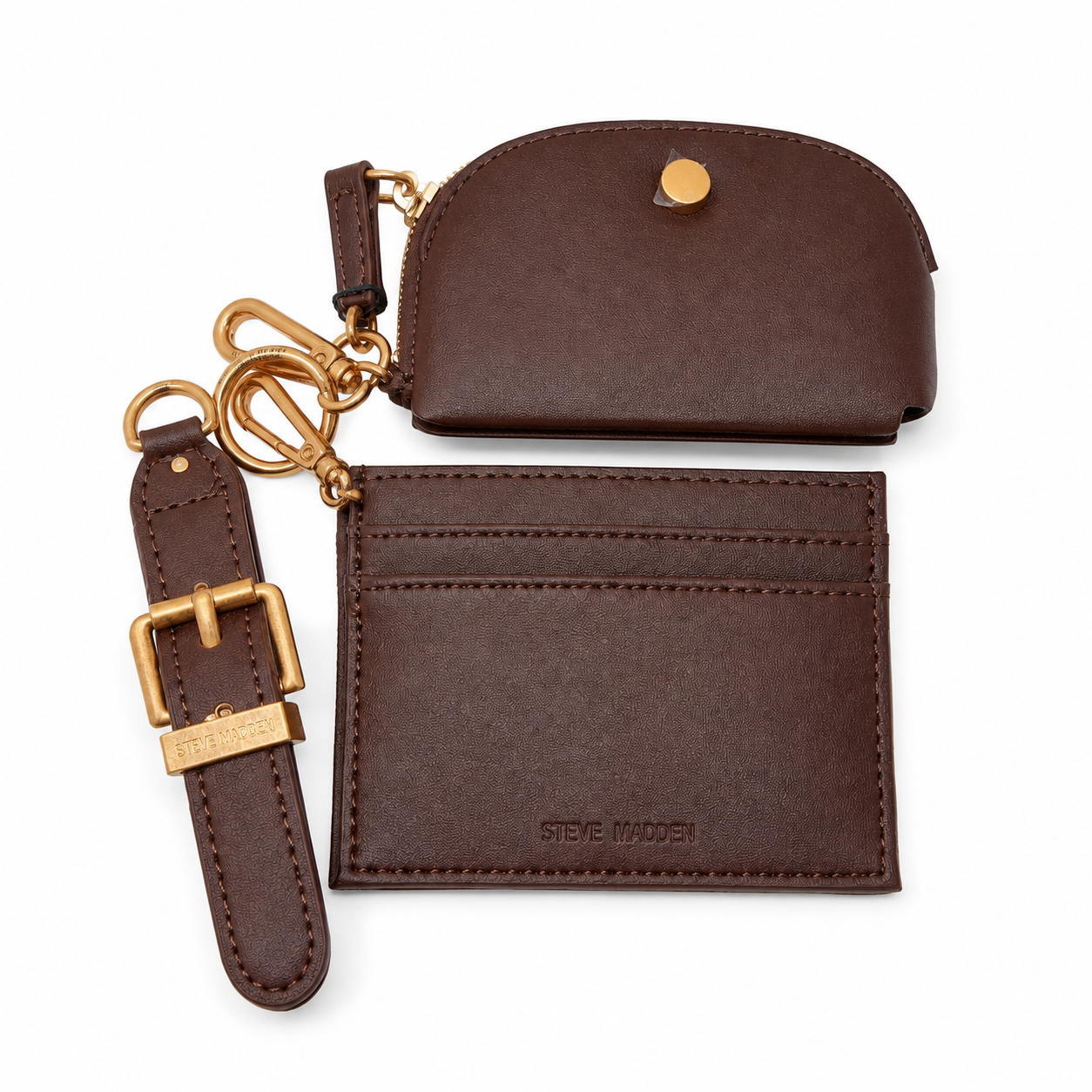 Set Steve Madden 3 en 1 Café – Tarjetero + Monedero + Llavero 🤎✨