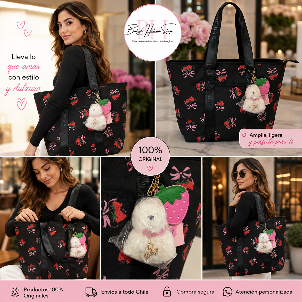 Tote Juicy Couture Negra con Frutillas Strawberry Edition - vista adicional 3