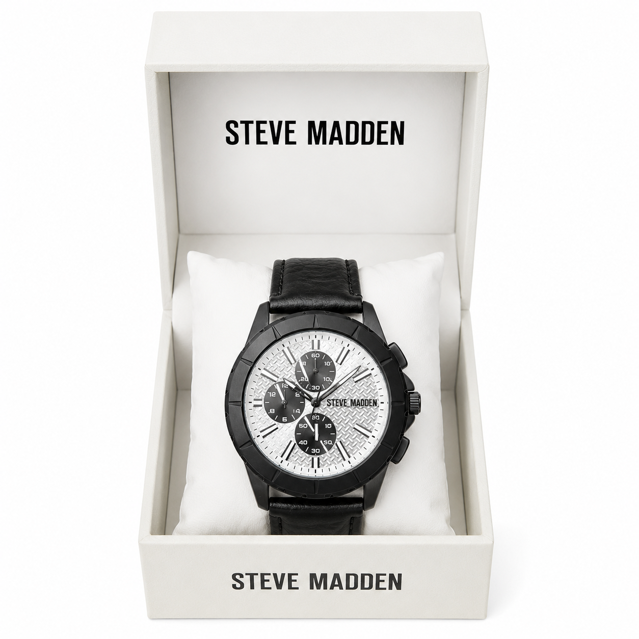 Reloj Steve Madden para Hombre – Negro con Esfera Plateada ⌚🖤