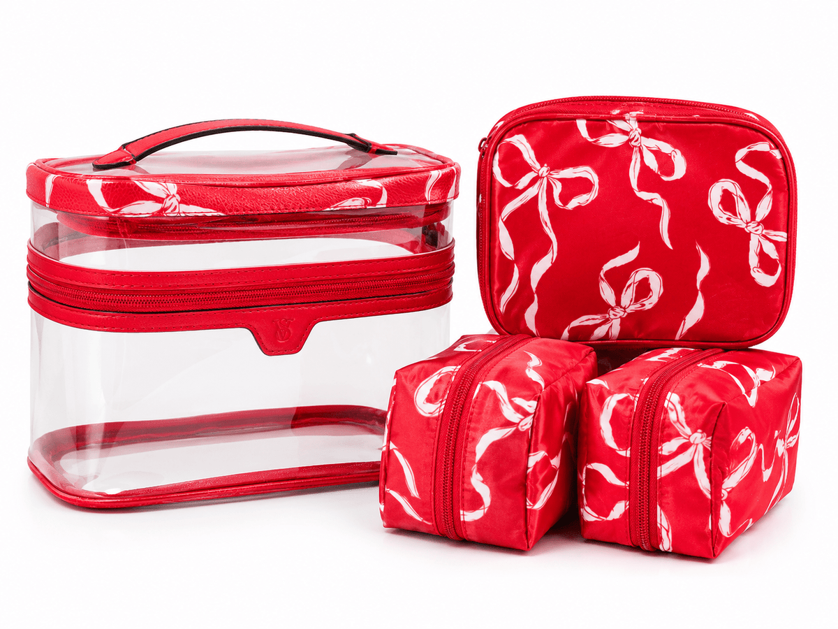 Set de Cosmetiqueros Victoria’s Secret Rojo con Estampado de Lazos | Baby Helena Shop