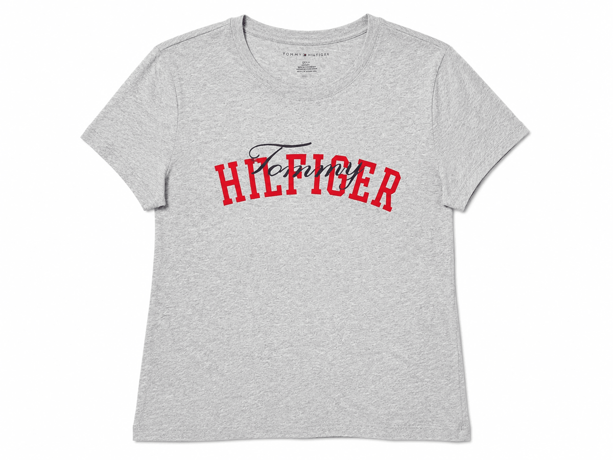 Polera Tommy Hilfiger para mujer gris con logo frontal