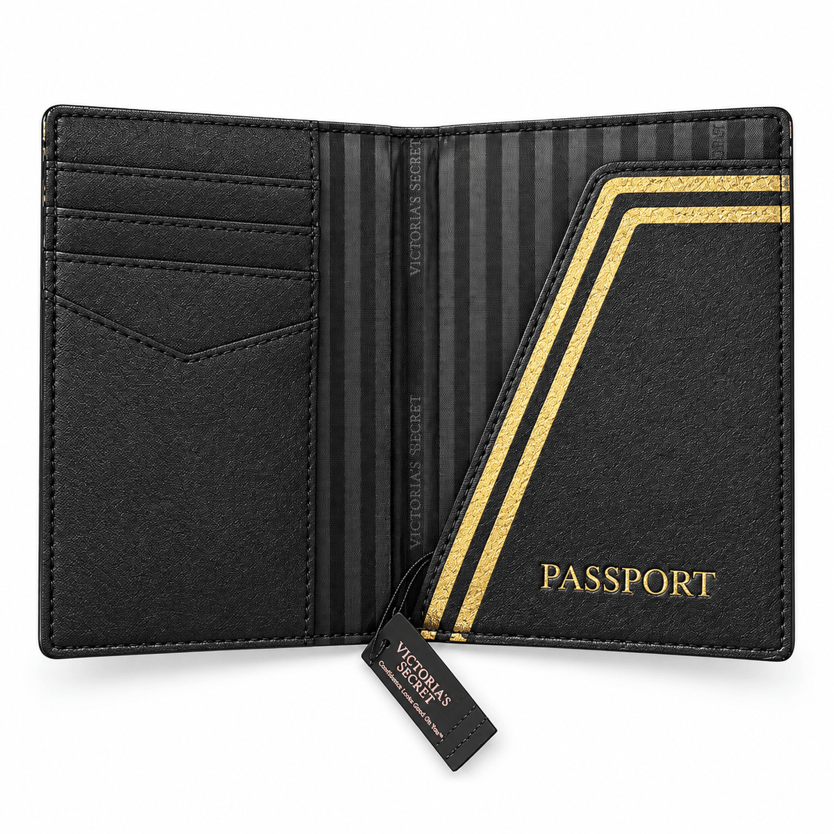 Porta Pasaporte Victoria’s Secret Negro con Detalles Dorados 🖤💛 | Baby Helena Shop