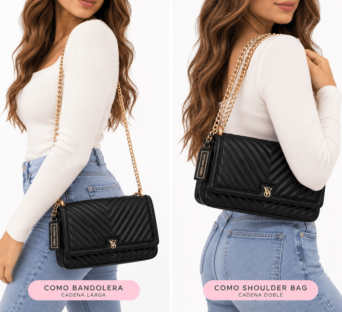 Cartera Victoria’s Secret Negra Acolchada con Cadena Dorada 🖤 | Baby Helena Shop